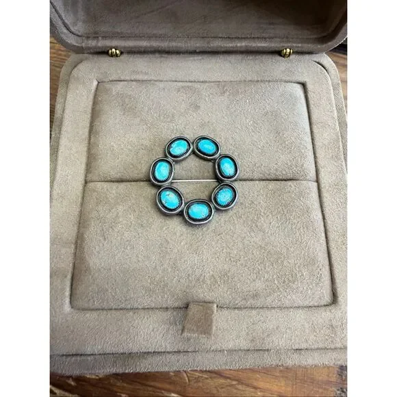 Vintage Native American Sterling Silver & Turquoise Pendant Brooch EXCELLENT - Picture 1 of 8